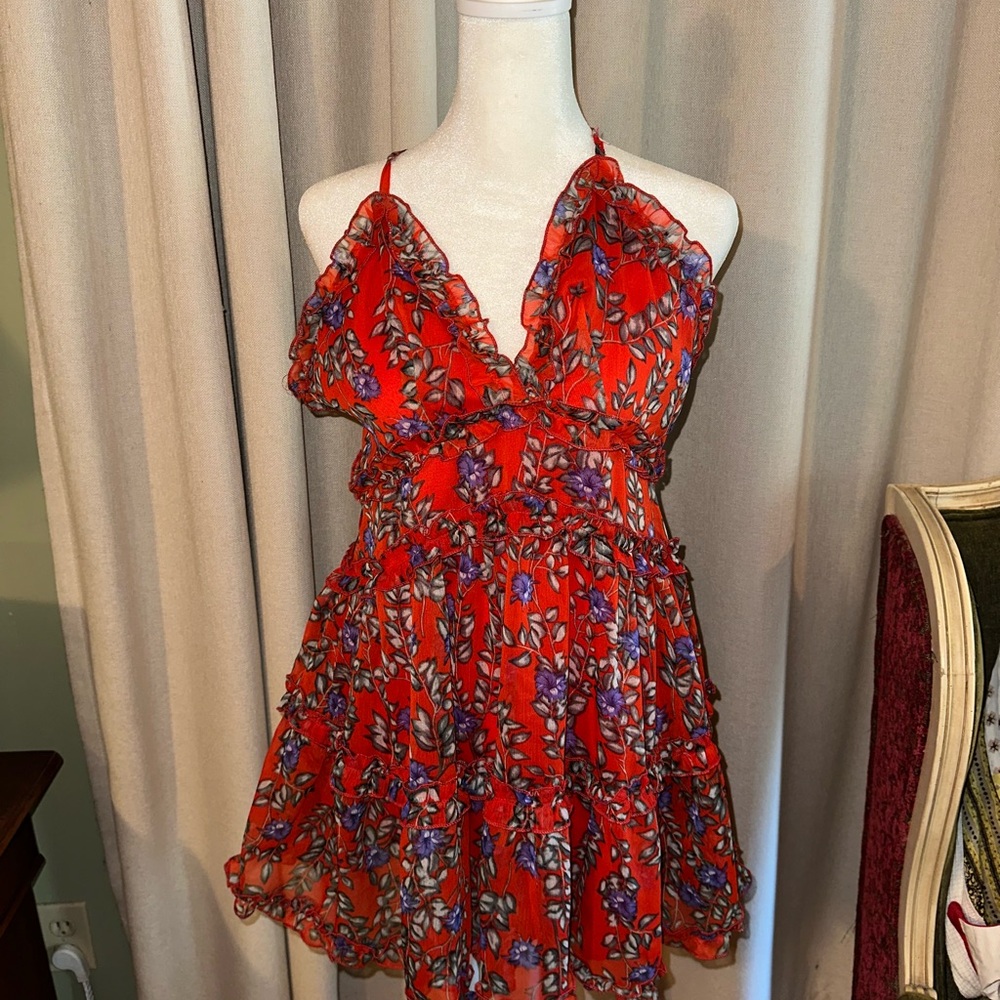 Hello Molly Red Floral Ruffle Mini Dress - Picture 4 of 8